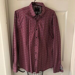 Denim & Flower Ricky Singh Mens XL Red Floral Micro Print Button Down Shirt EUC